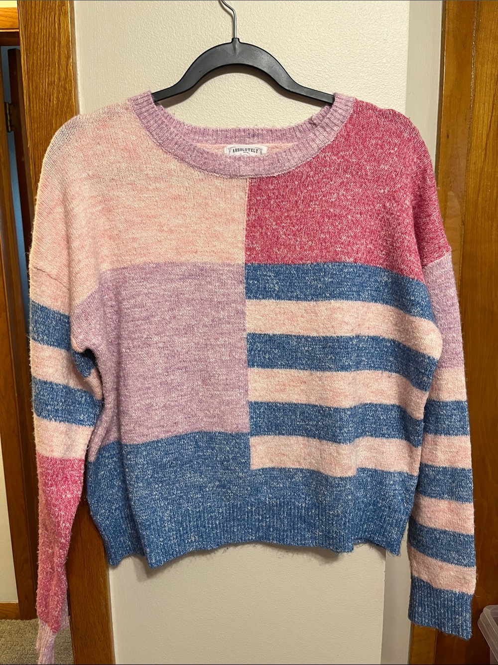 Absolutely Creative Worldwide Pink, Blue & Cream Colorblock Stripe Sweater